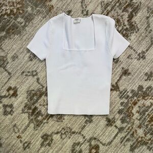 Abercrombie & Fitch White Ribbed Square-Neck Short Sleeve Top